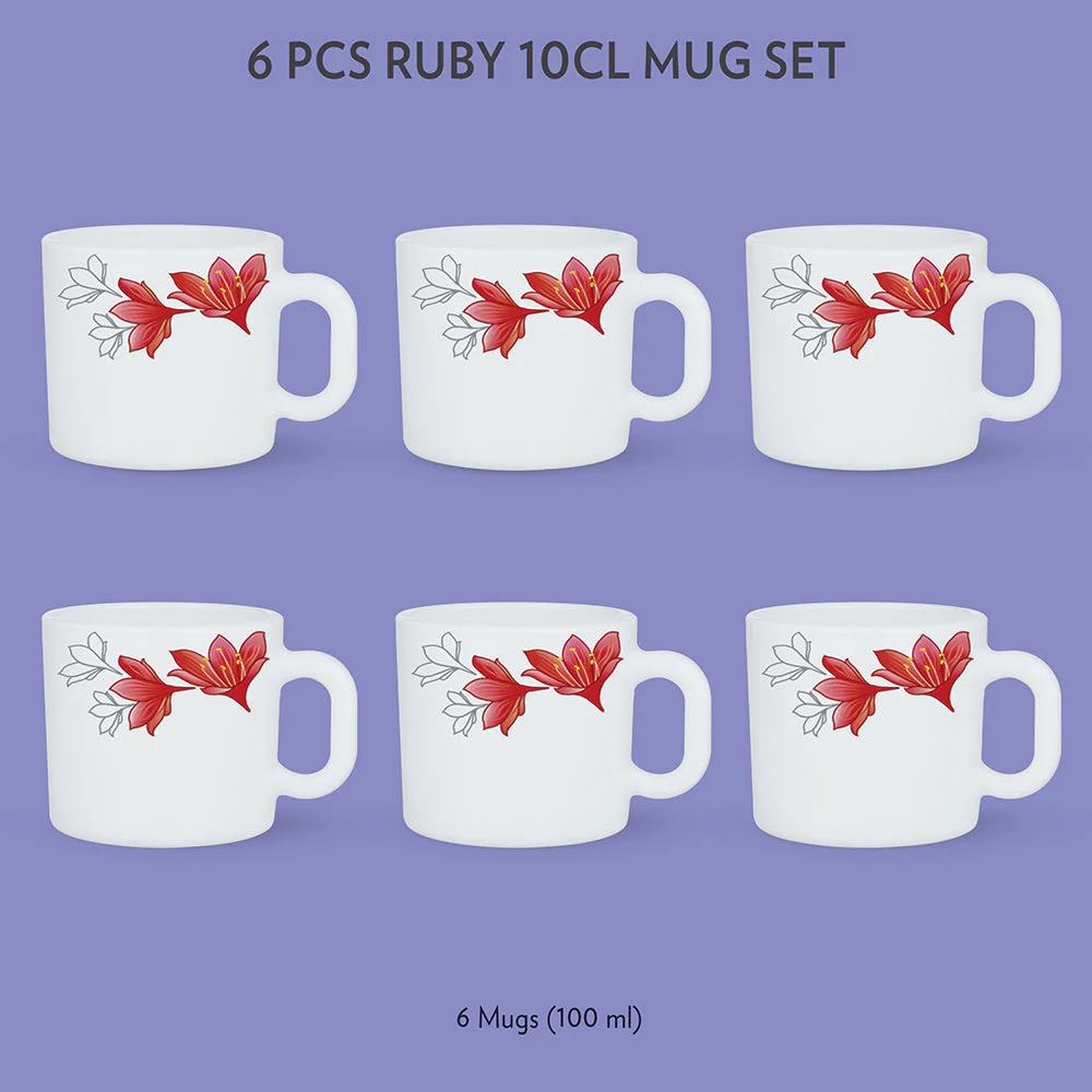 Larah by Borosil Ruby Mug Set, 180ml x 6