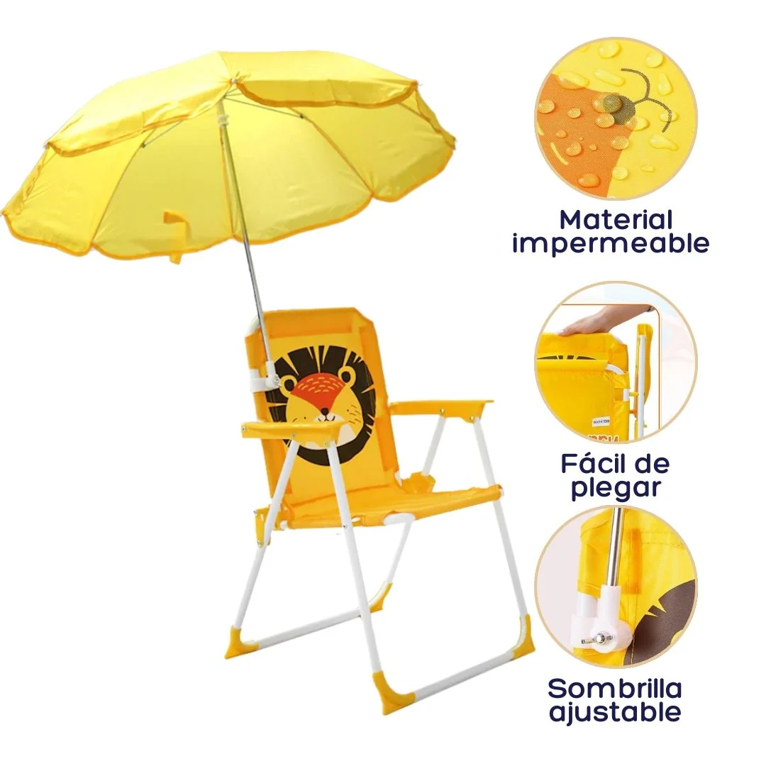 SILLA PLAYERA CON SOMBRILLA PARA NIÑOS ESTAMPADO DE LEÓN 093-557 MUNBE