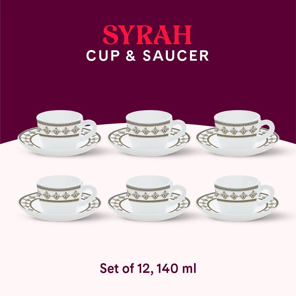 Larah By Borosil Syrah Cup n Saucer Set, 140ml x 12