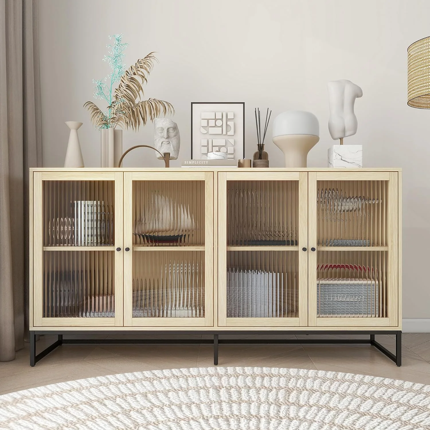 Kitchen Buffet Cabinet with 4 Doors and Adjustable Shelves