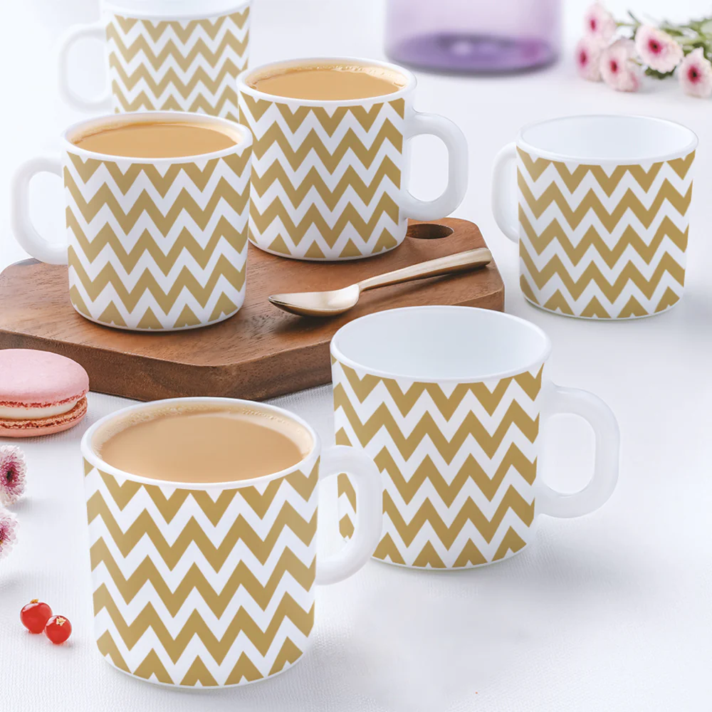 Larah by Borosil Gold Waves Mug Set, 180ml x 6