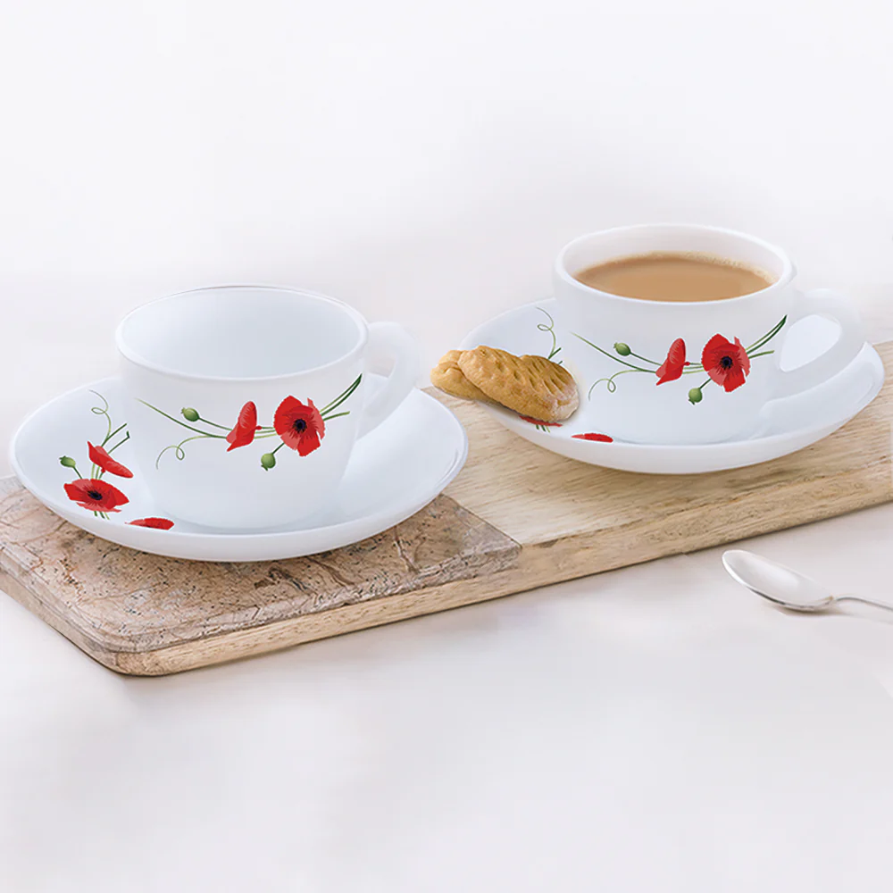 Larah By Borosil Red Carnation Tea Set