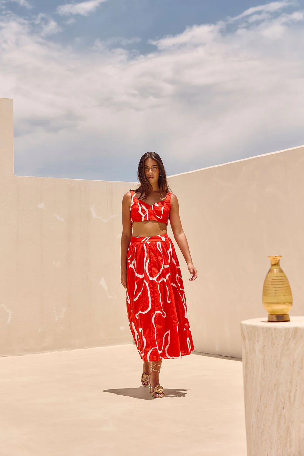 SAMPLE-Dien Wrap Skirt - Evoke Red