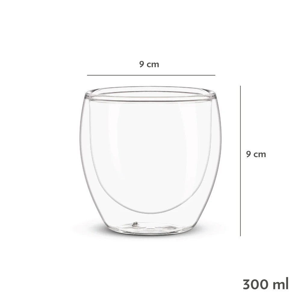 Borosil Bella Double Wall Glass Tumbler, Set of 2, 300ml