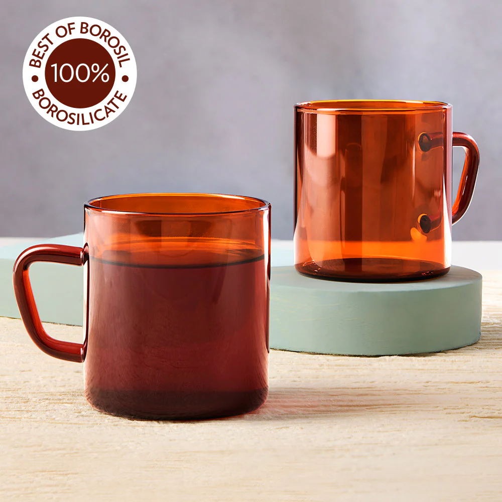 Borosil Vision Amber Mug, Set of 6, 190ml