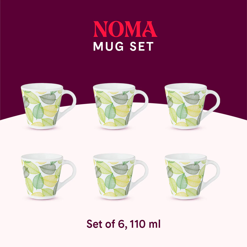 Larah by Borosil Novelty Noma Mug Set, 110ml x 6