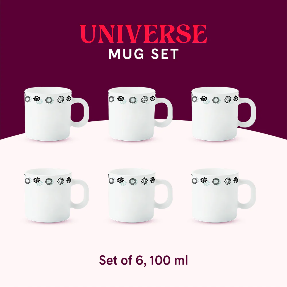Larah by Borosil Universe Mug Set, 100ml x 6