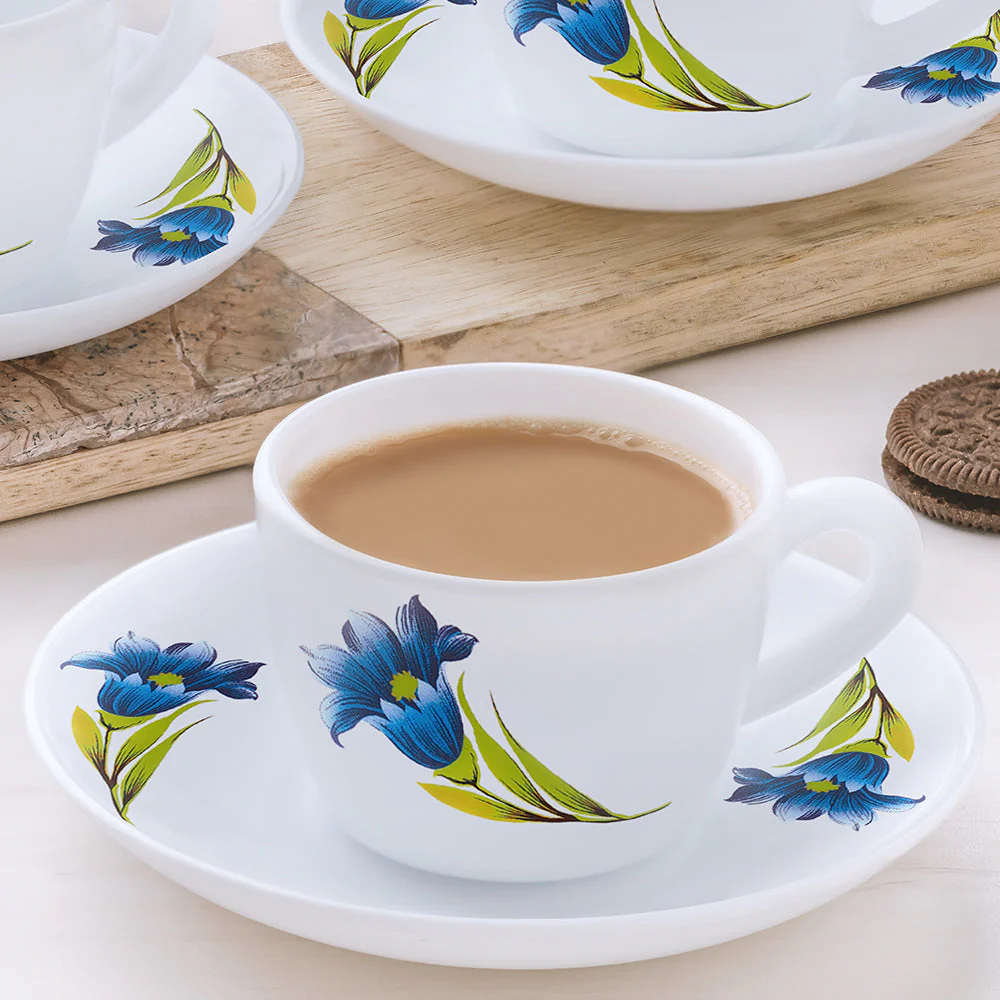 Larah by Borosil Nina Cup n Saucer Set, 140ml x 8