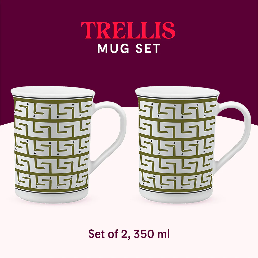 Larah by Borosil Trellis Mug Set, 350ml x 2
