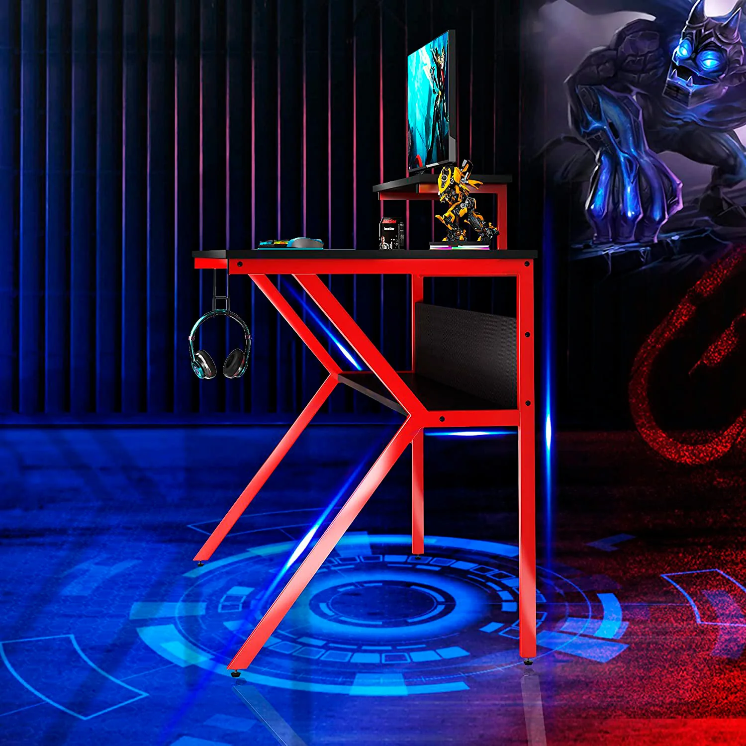 Neo Red Ergonomic 2 Tier Gaming Computer Office Desk