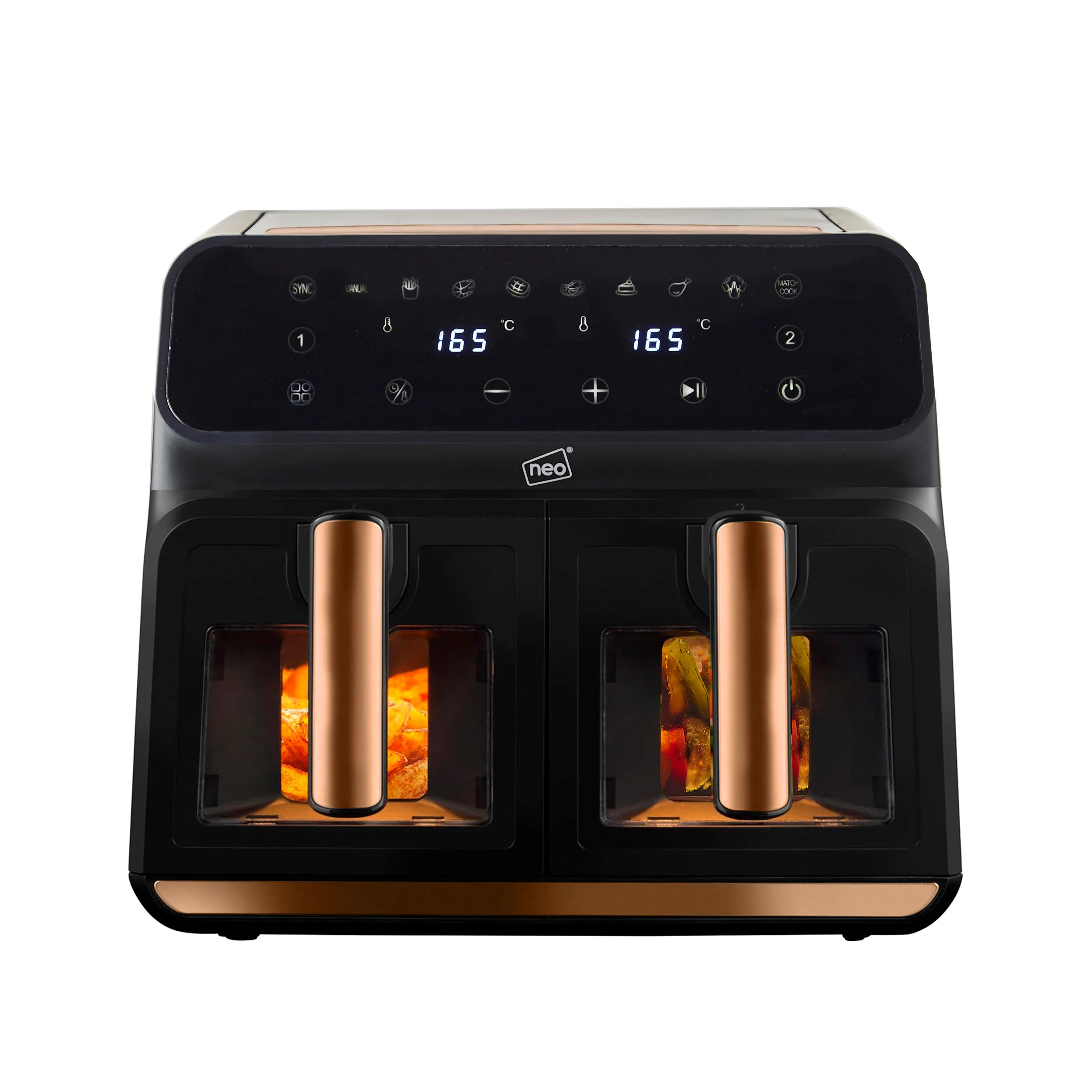 Neo Digital Electric Air Fryer Black & Copper 8.5L with Dual Drawer & Glass Viewing Window