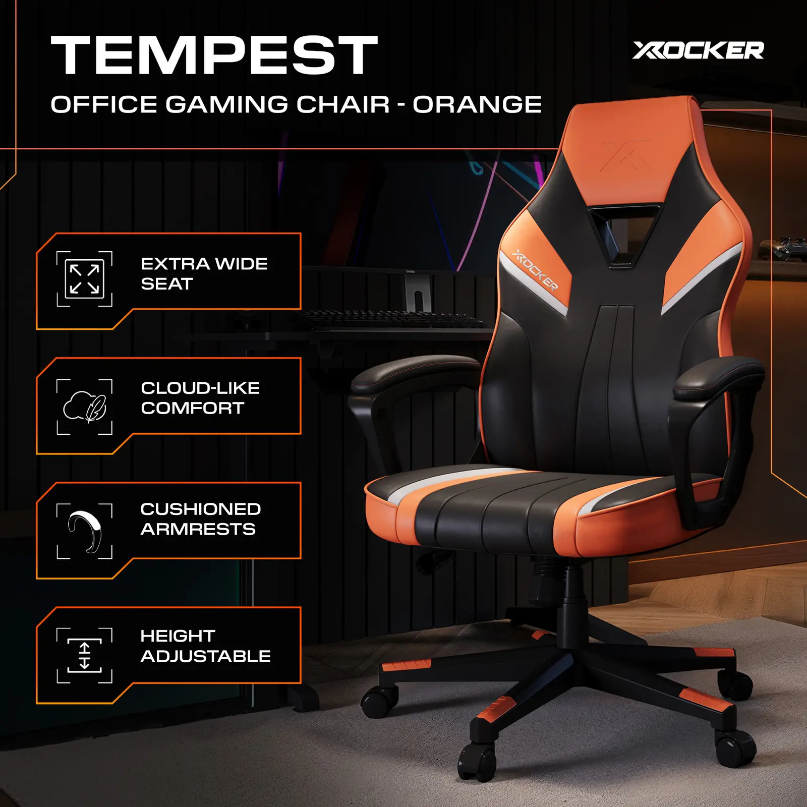 Tempest Ergonomic PC Office Gaming Chair - Orange