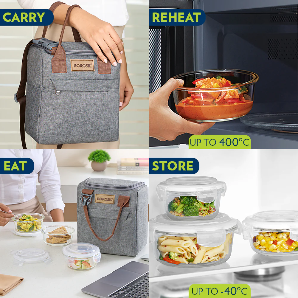 Borosil Pro Lunch Box Set, 400ml x 3 (+) 550ml x 1