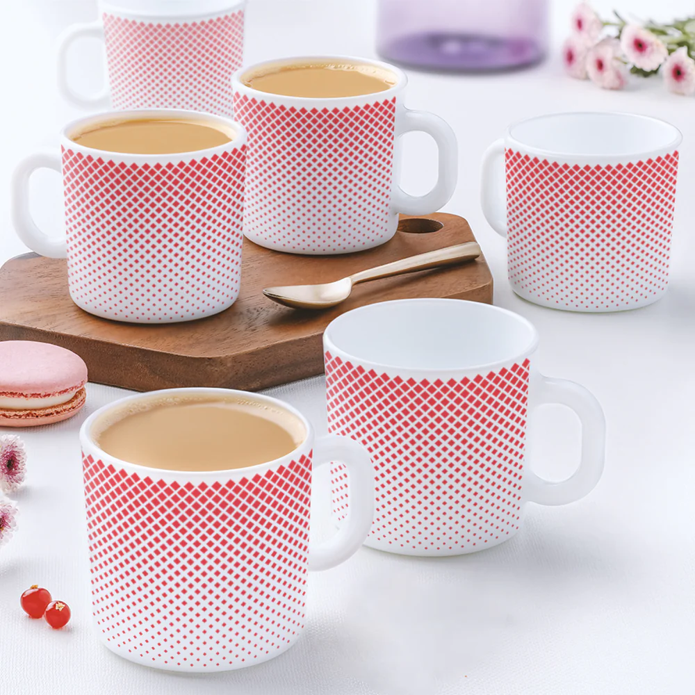 Larah by Borosil Ruby Pixel Mug Set, 180ml x 12