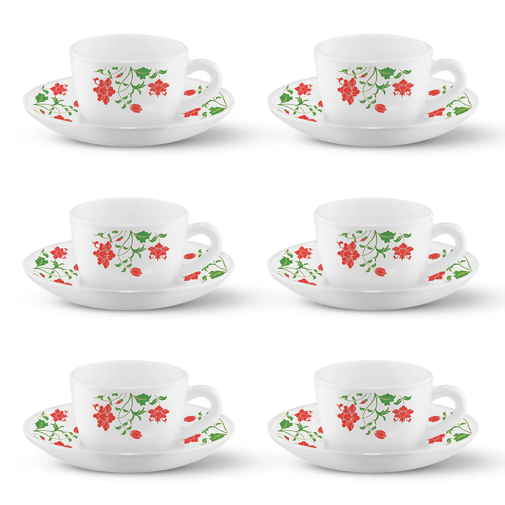 Larah by Borosil Hazel Cup n Saucer Set, 140ml x 12