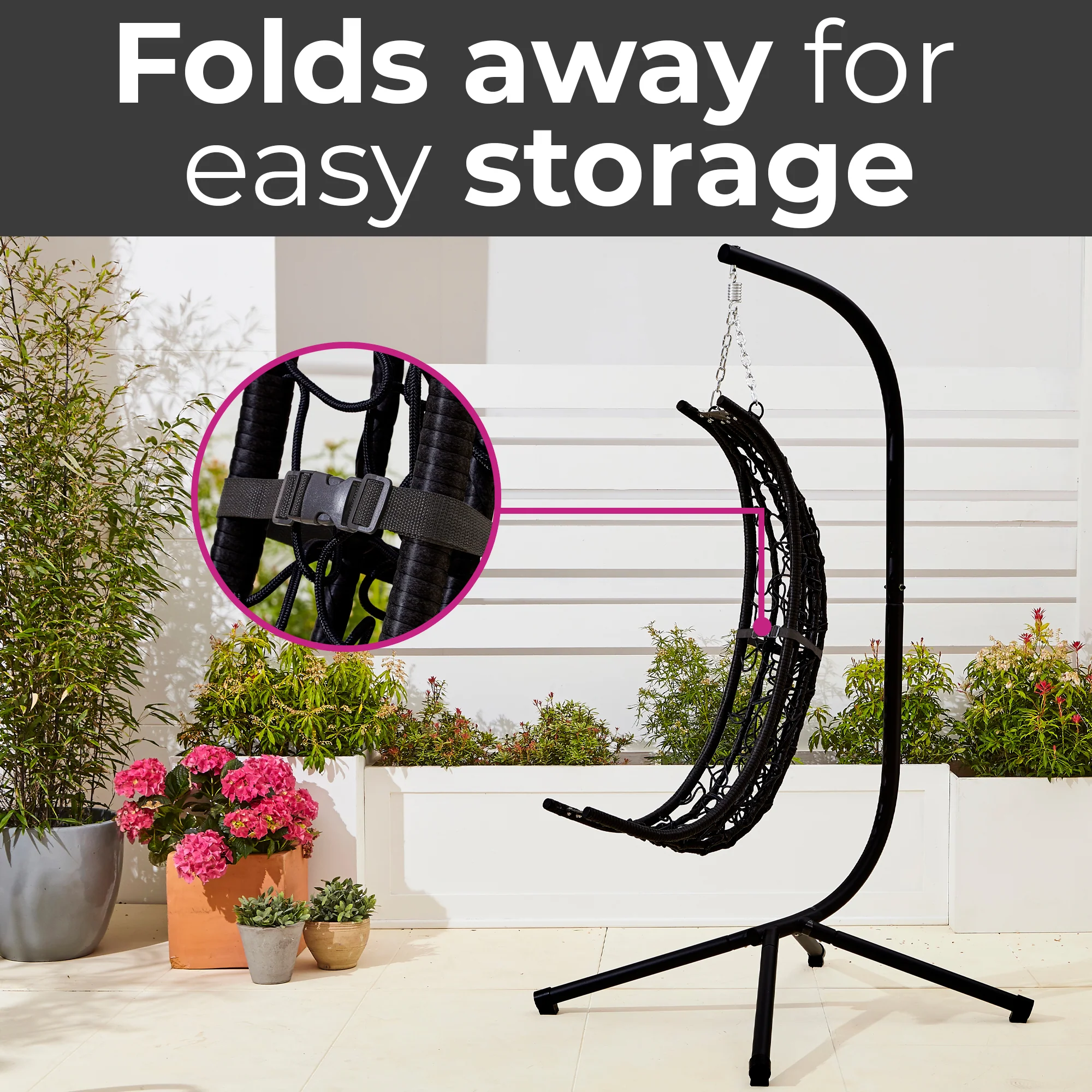 Neo Black Hanging Swing Egg Chair With Cushions