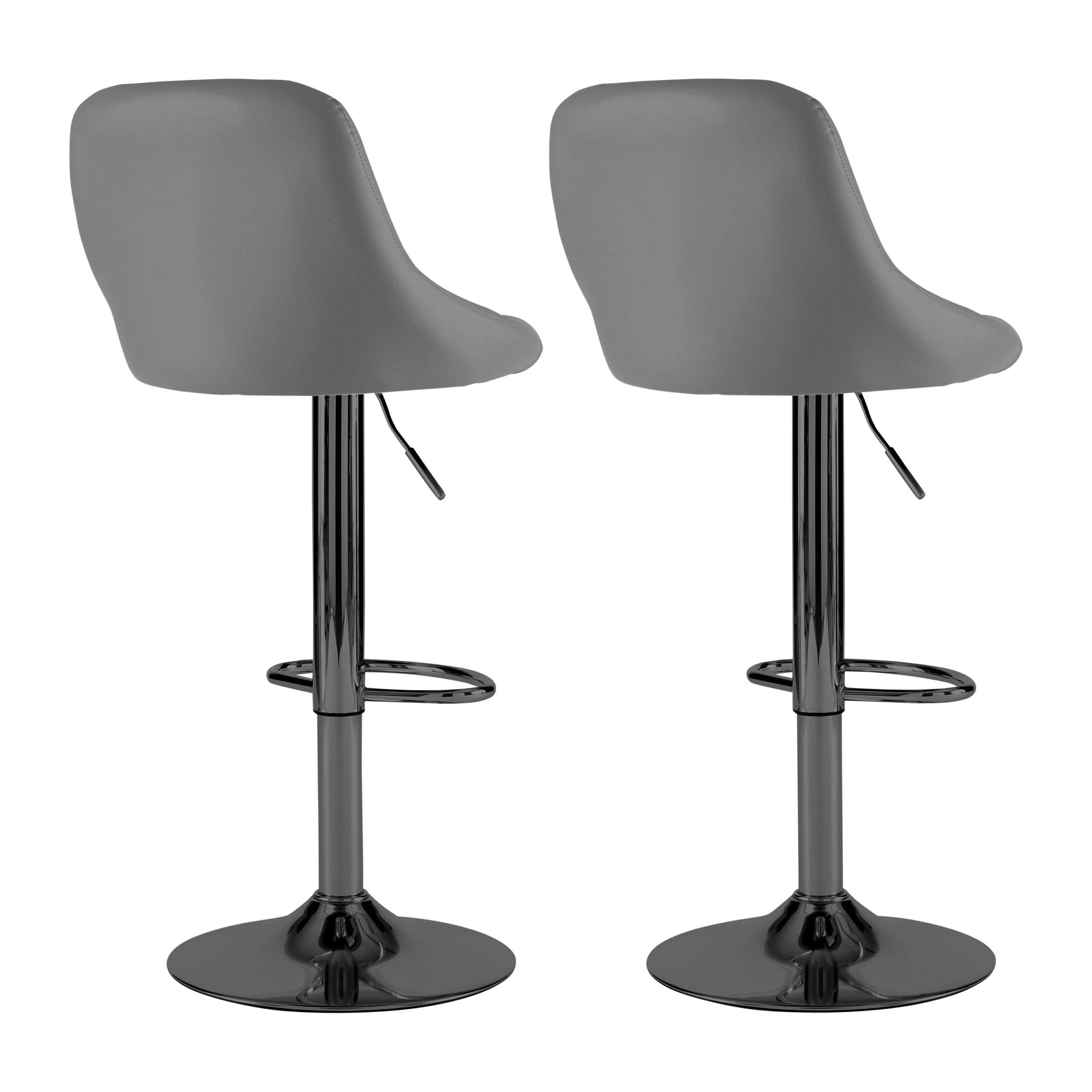 Neo Bar Stool Dark Grey Faux Leather & Black Steel Base Set of Two