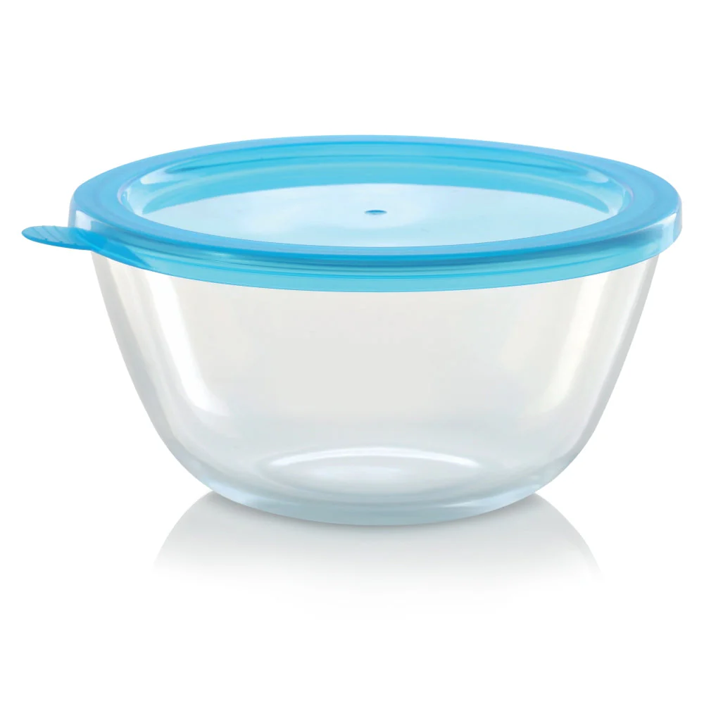 Borosil Mixing & Serving Bowl, Blue Lid, 1.3L