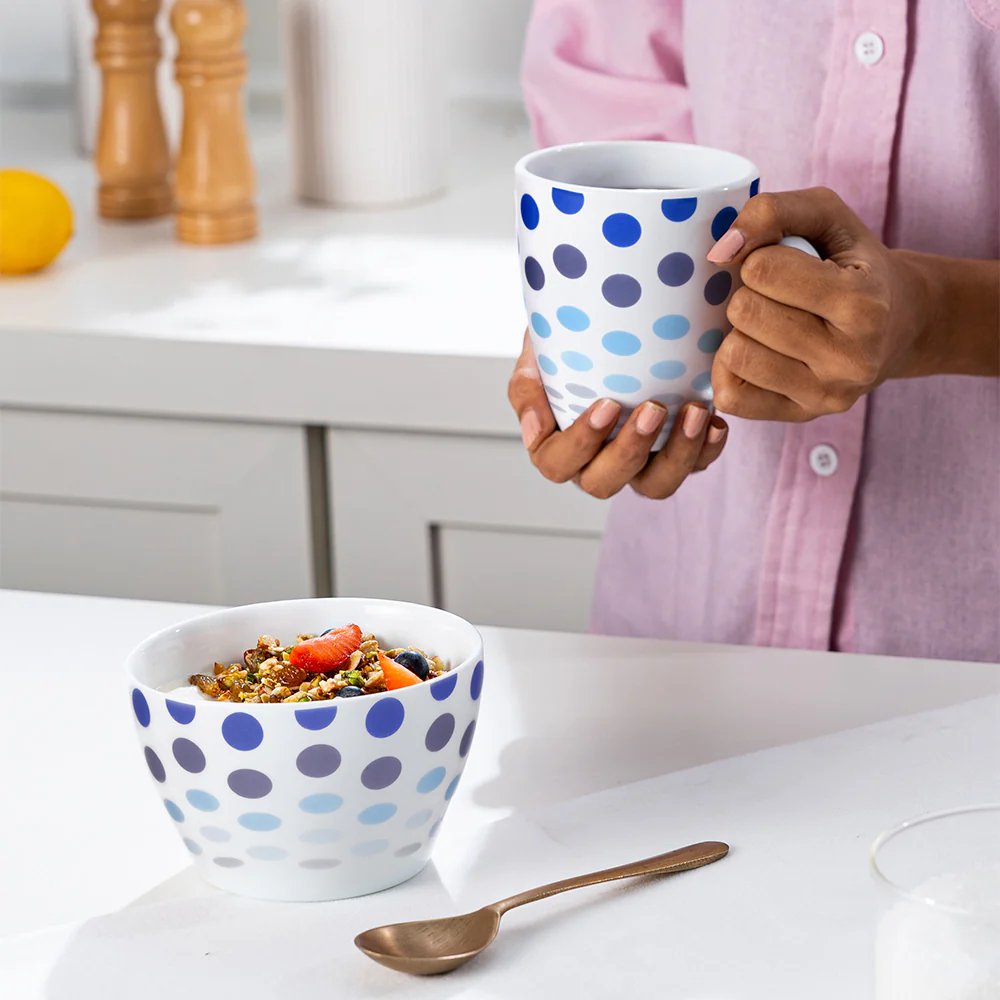 Larah by Borosil Polka Blue Breakfast Set, 2 pc