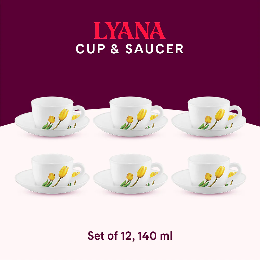 Larah by Borosil Lyana Cup n Saucer Set, 140ml x 12