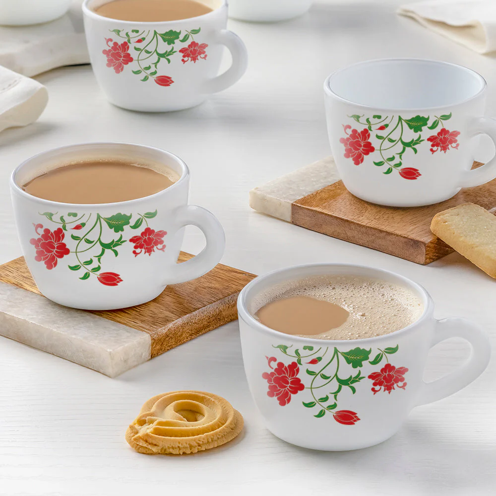 Larah by Borosil, Opalware, Microwave Safe, Hazel Cup Set of 6, 140ml