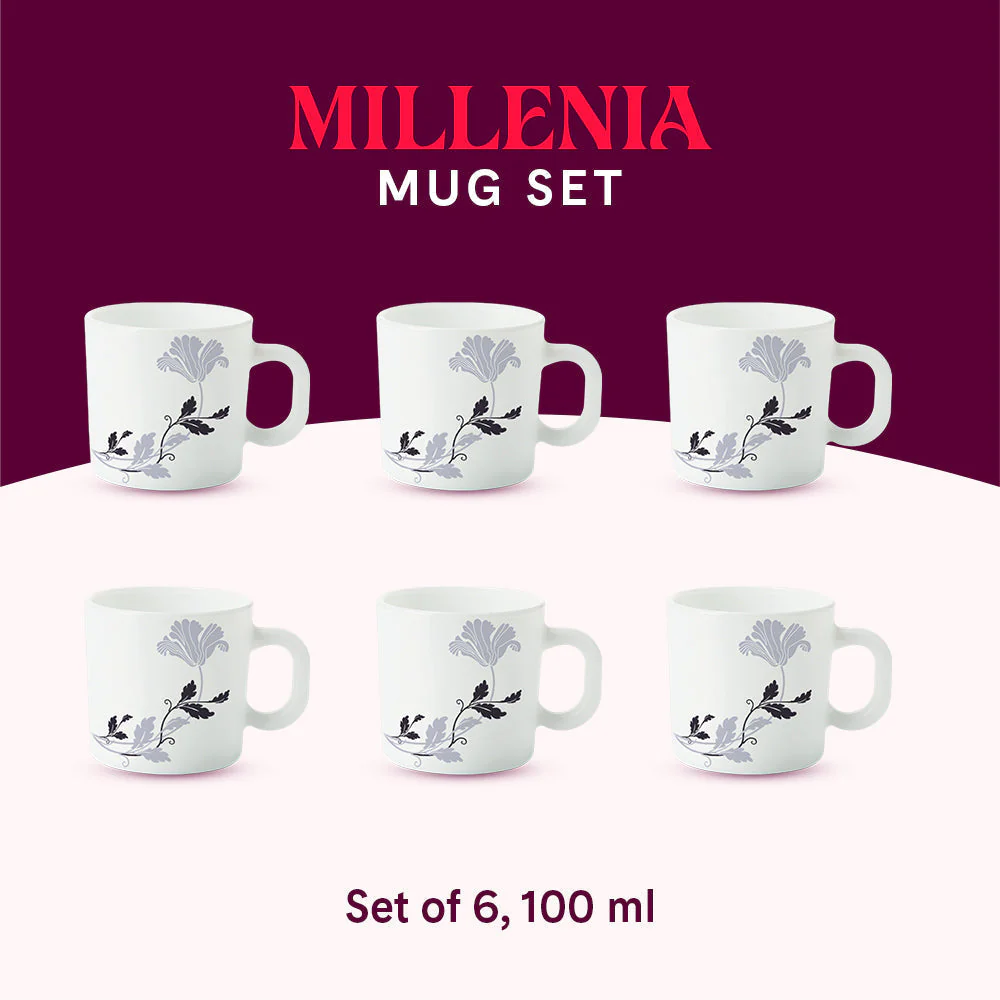 Larah by Borosil Millenia Mug Set, 180ml x 6