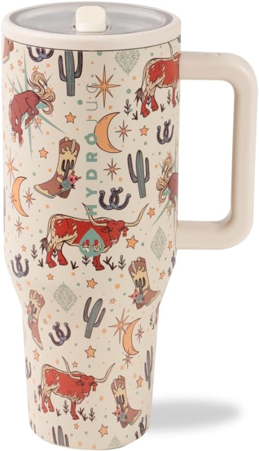 40 oz Water Bottle with Handle & Flip Straw - Fits in Cup Holder, Leak Resistant Tumbler-Reusable Insulated Stainless Steel & Rubber Base