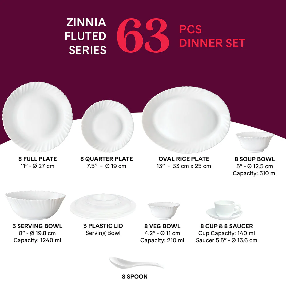 Larah by Borosil Zinnia Dinner Set, 66 pc