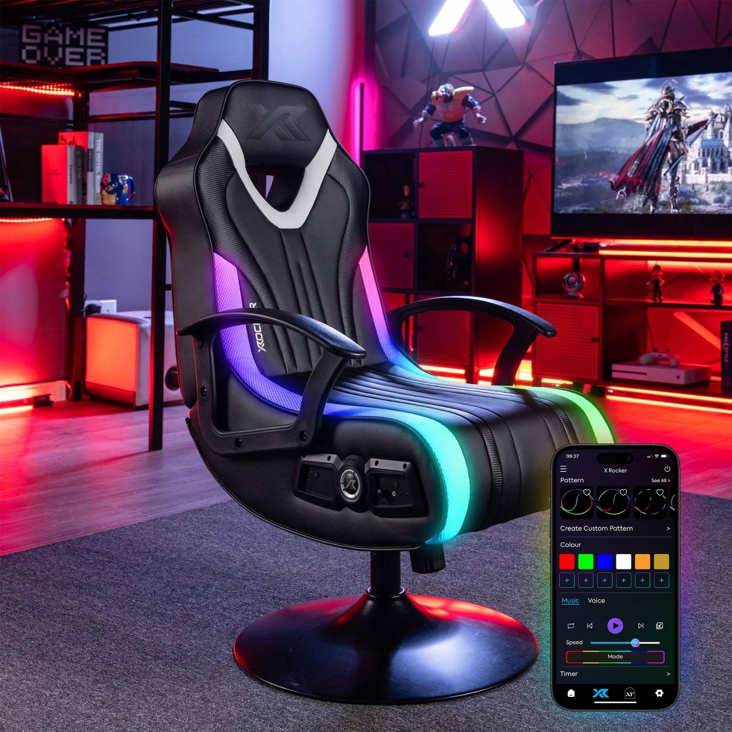 Fury 2.1 Audio LED Console Gaming Chair for Juniors - Black
