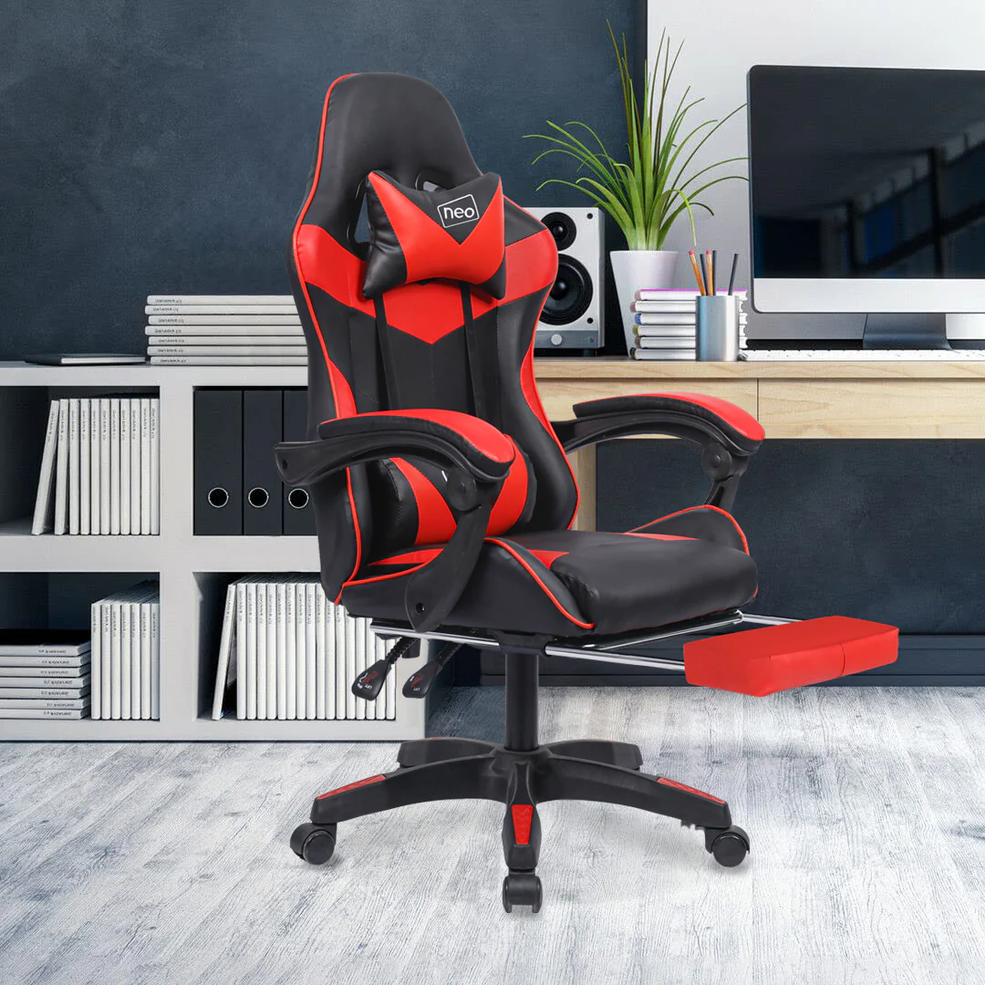 Neo Gaming Chair Red & Black PU Leather With Footrest