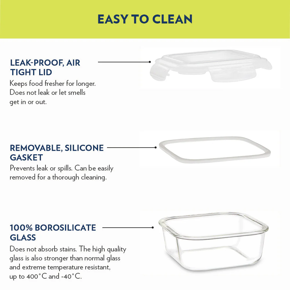 Alfa Blue Glass Lunch Box, Square x 2 (Tall), Set of 2, 320ml