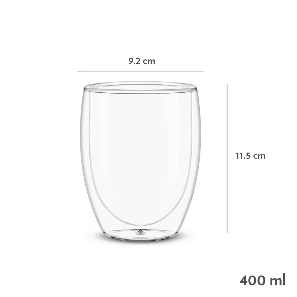 Borosil Milano Double Wall Glass Tumbler, Set of 2, 400ml