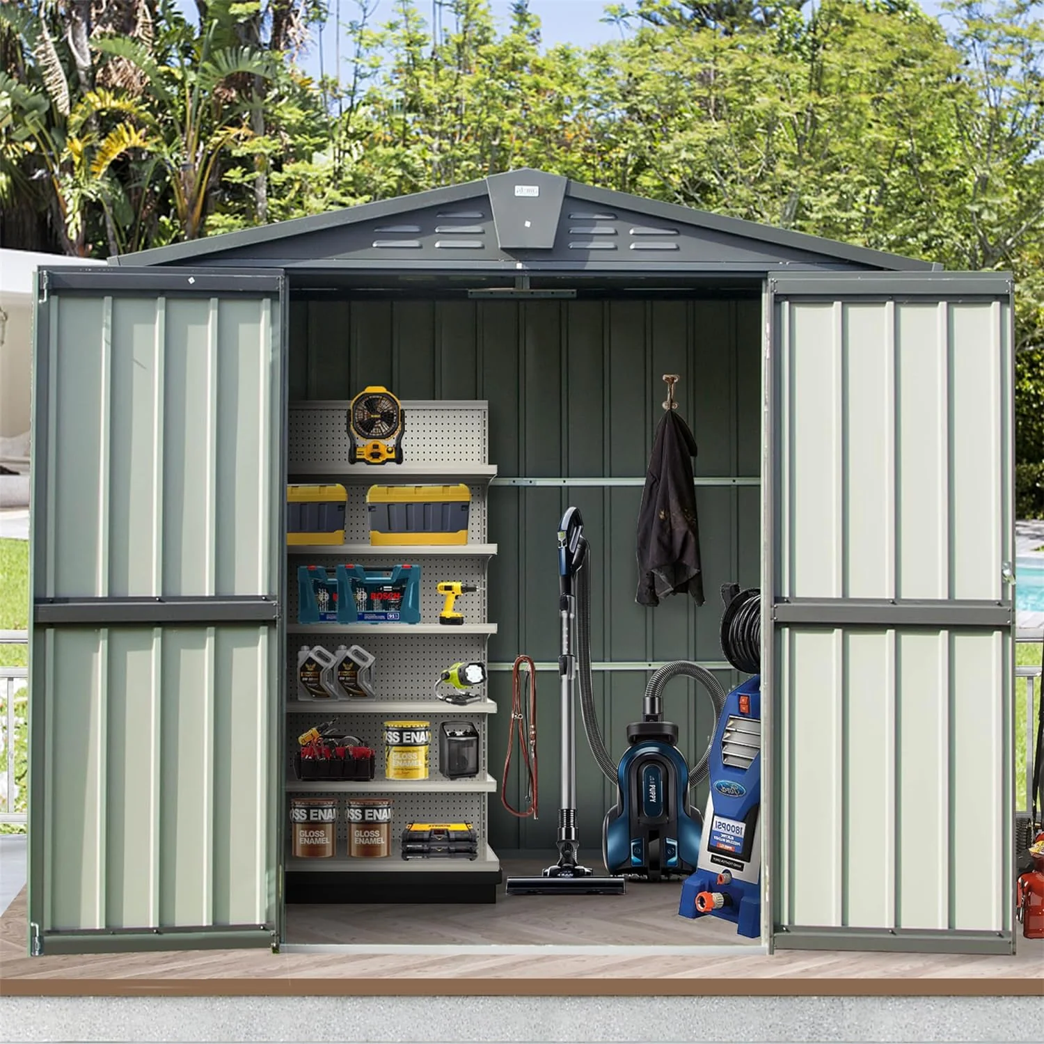 Storage Shed, Galvanized Steel Metal Sheds & Outdoor Storage House with Lockable Door, Sloping Roof & Air Vents, Waterproof