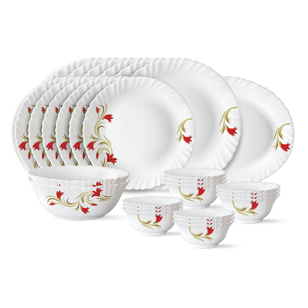 Larah by Borosil Red Lily Dinner Set, 33 pc