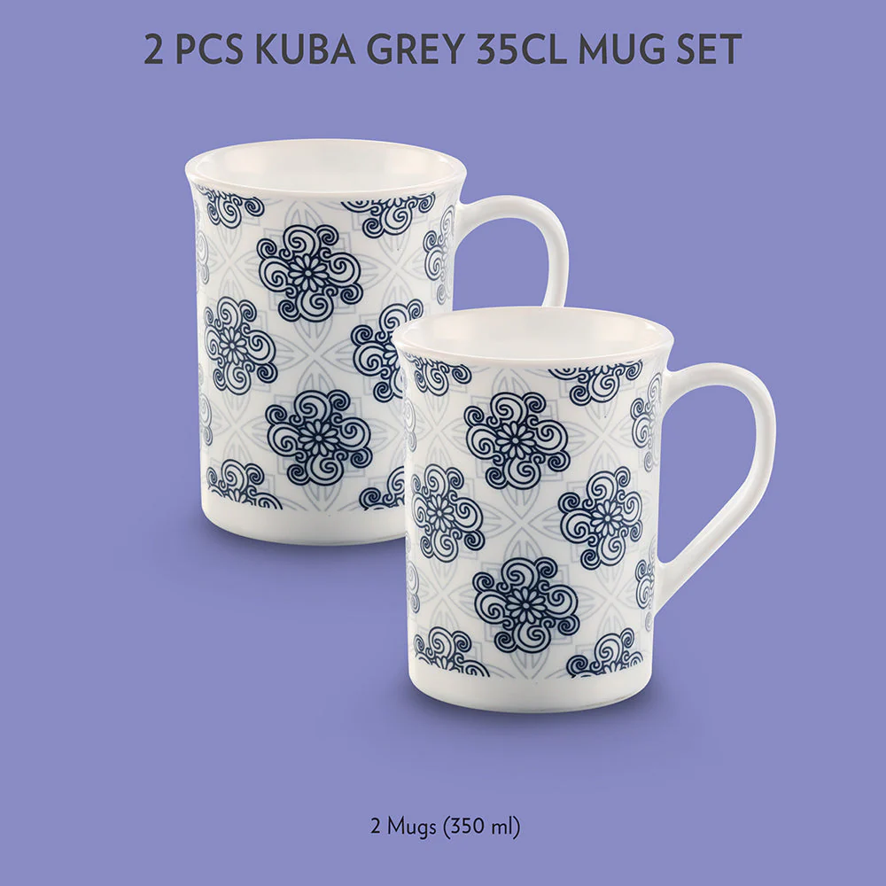 Larah by Borosil Kuba Grey Mug, 2 x 350ml