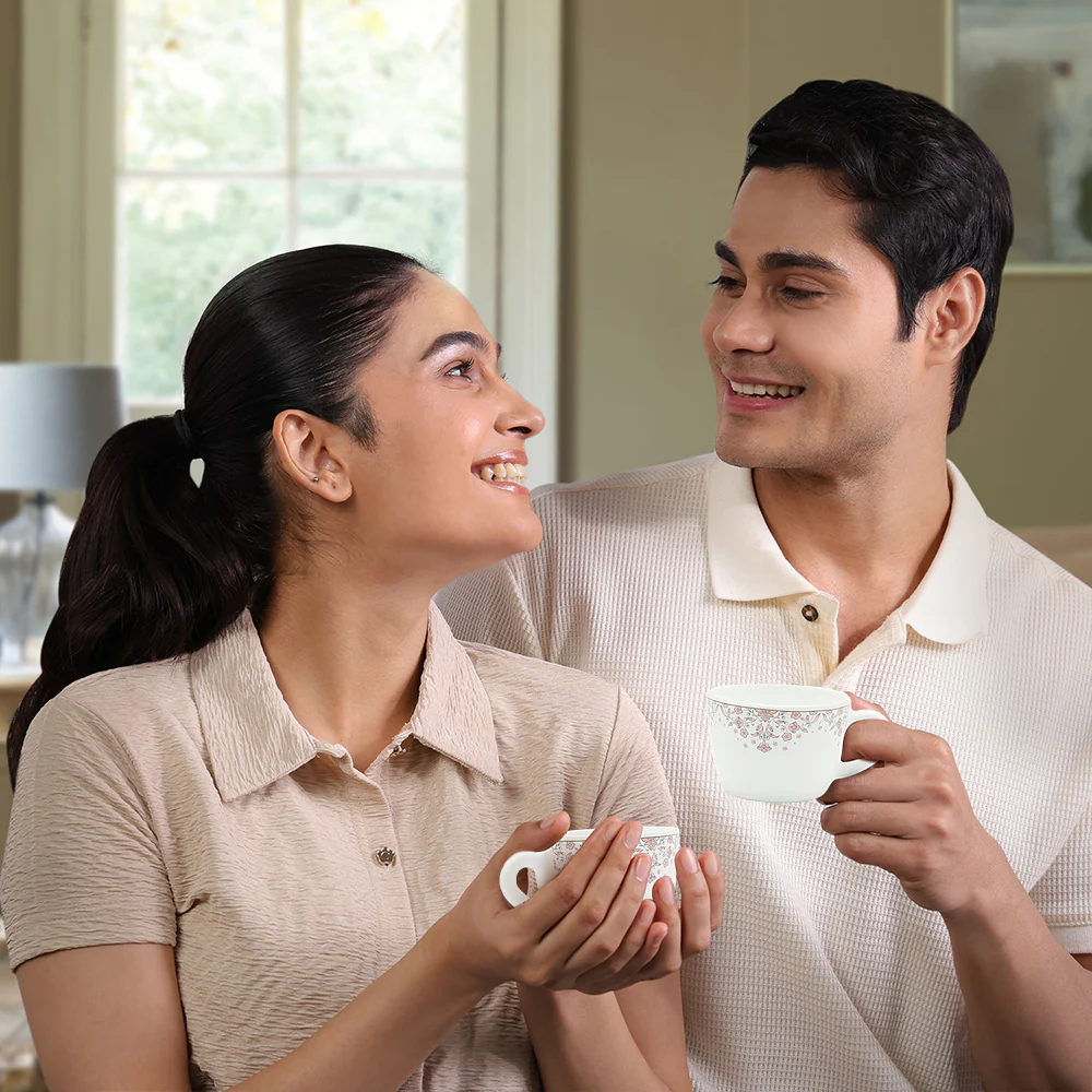 Larah by Borosil Lark Cup n Saucers Set, 140ml x 8