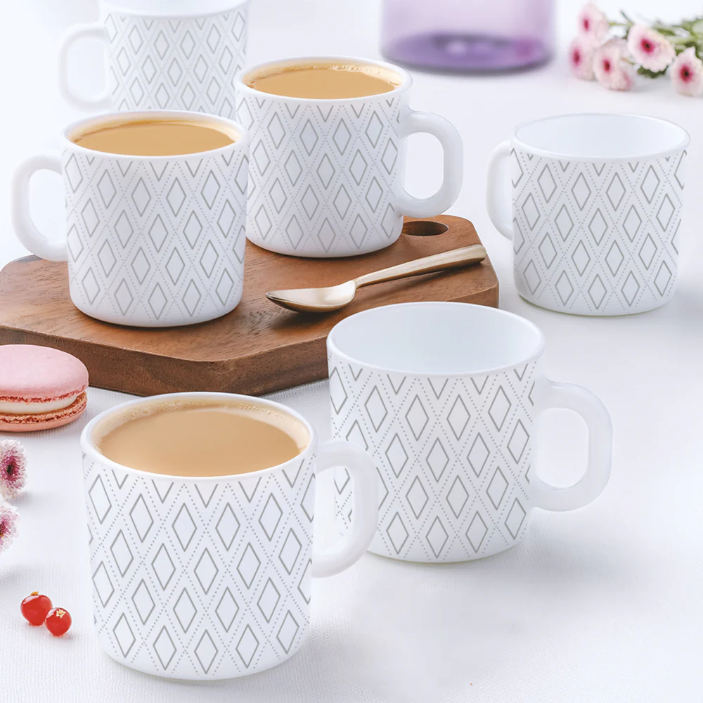 Larah by Borosil Angel Grey Mug Set, 180ml x 6