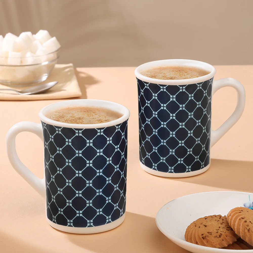 Larah By Borosil Kazak Blue Mug Set, 350ml x 2