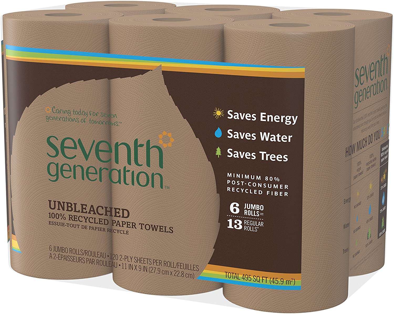 Unbleached Paper Towels, 100% Recycled Paper, 6 Count, Pack of 4