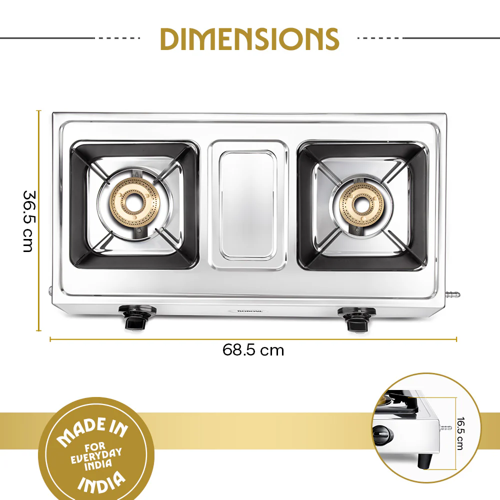 Borosil Smart Flame Stainless Steel Gas Stove, 2 Burners