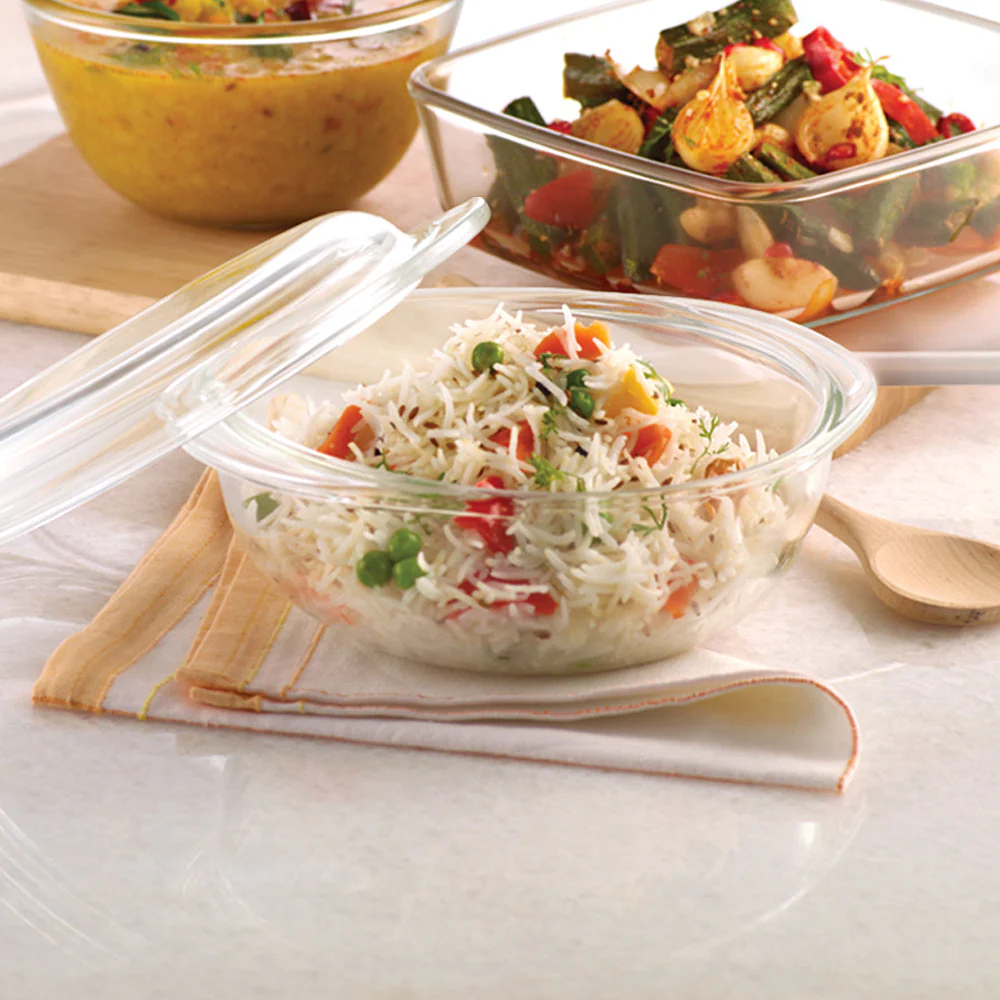 Borosil EasyGrip Round Casserole w Lid, 1.1L