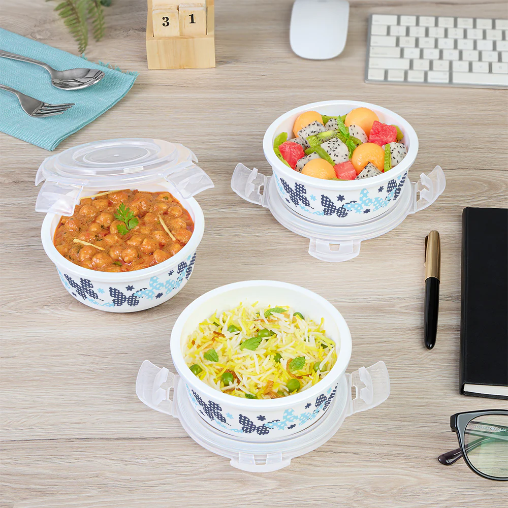 Larah by Borosil Veera Blue Lunchbox, Set of 3, Teal, 400ml