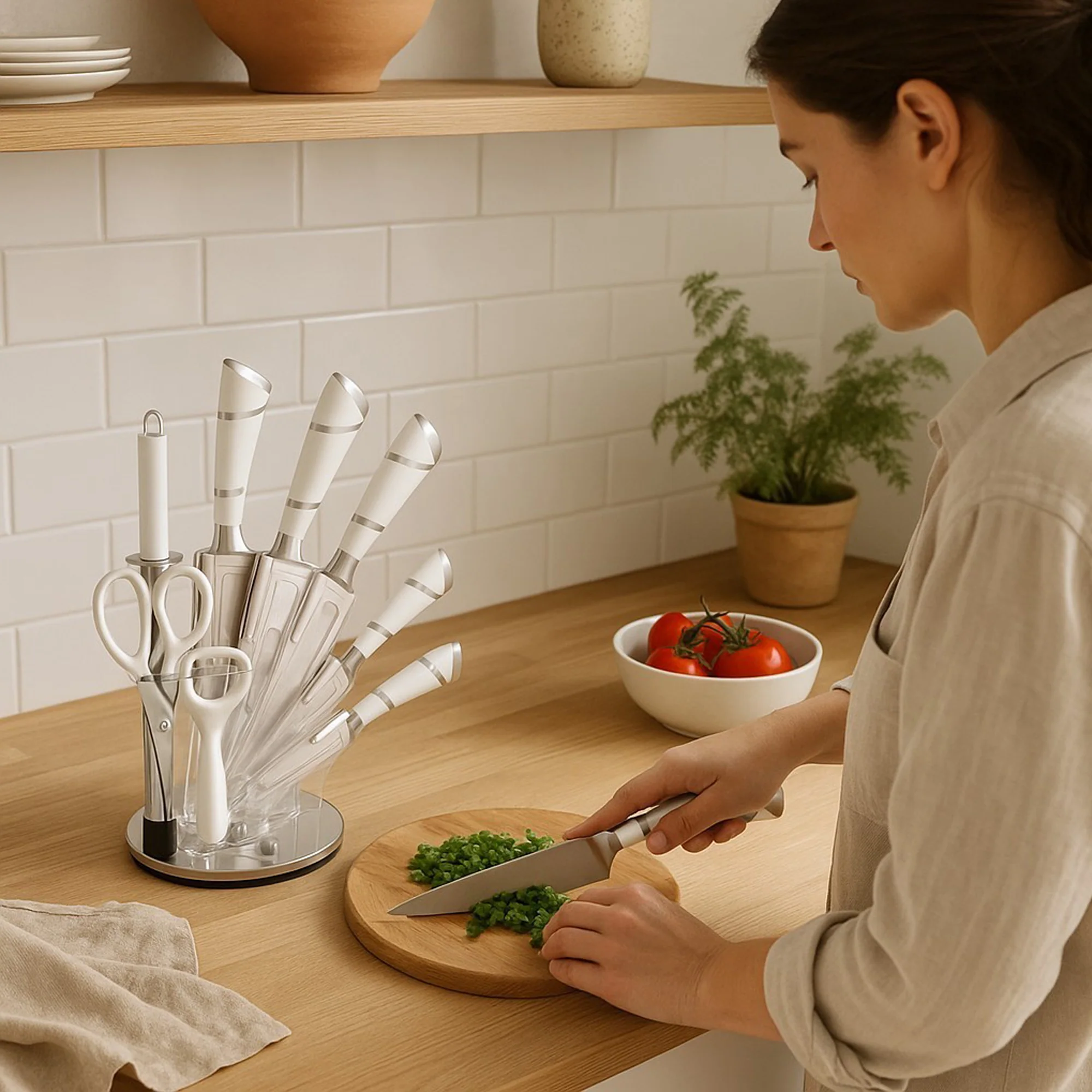 CH 9 Piece Kitchen Knife Set White