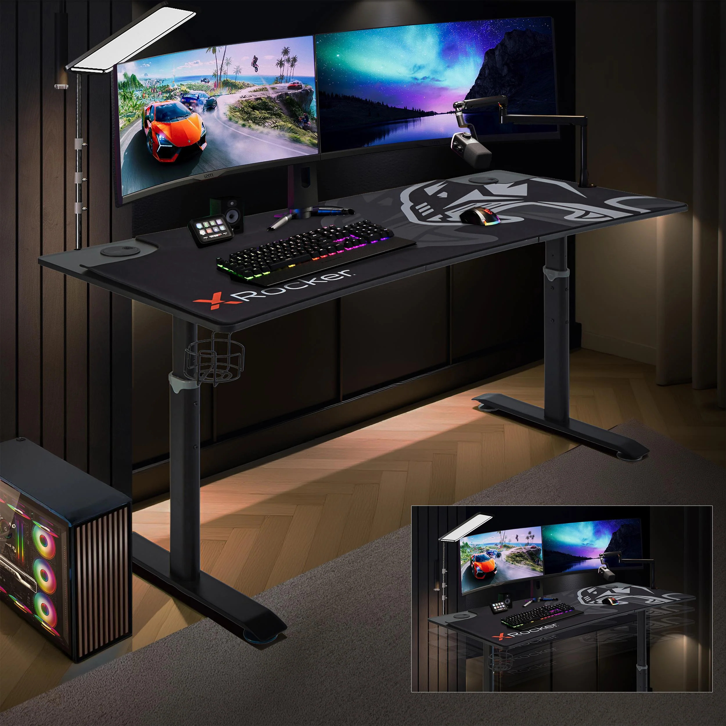 Cougar XL 160cm Height Adjustable Gaming Desk with Full Mousepad - Carbon Black