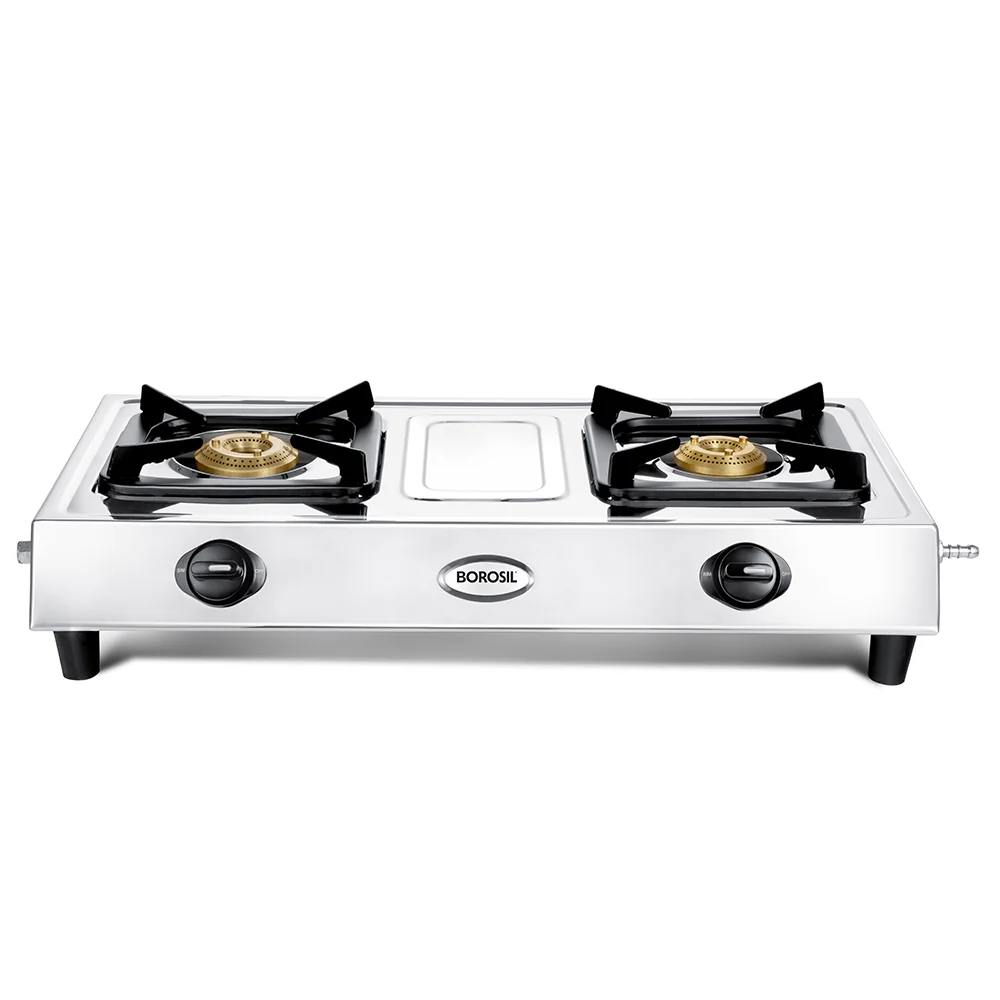 Borosil Smart Flame Stainless Steel Gas Stove, 2 Burners