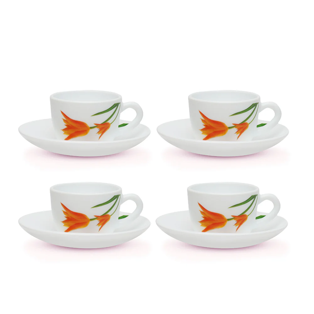 Larah by Borosil Firefly Cup n Saucer Set, 140ml x 8