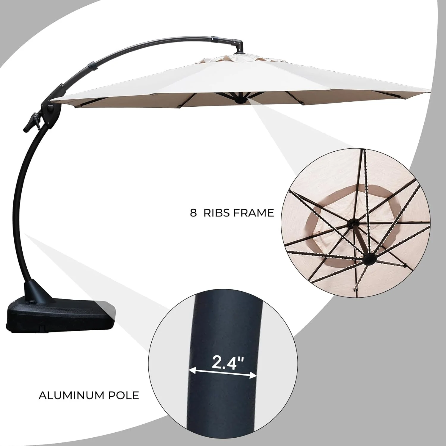 Deluxe Curvy Aluminum Offset Umbrella, Patio Cantilever Umbrella