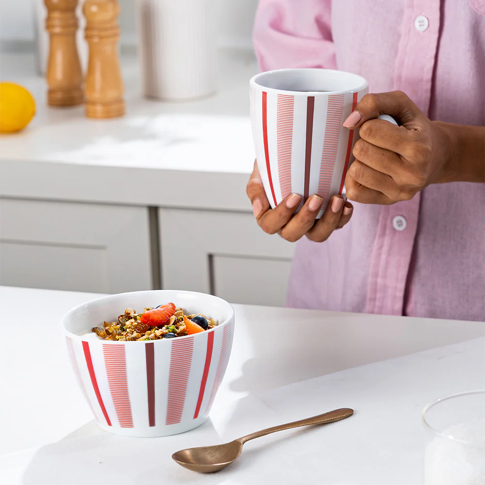 Larah by Borosil Red Strip Breakfast Set, 2 pc