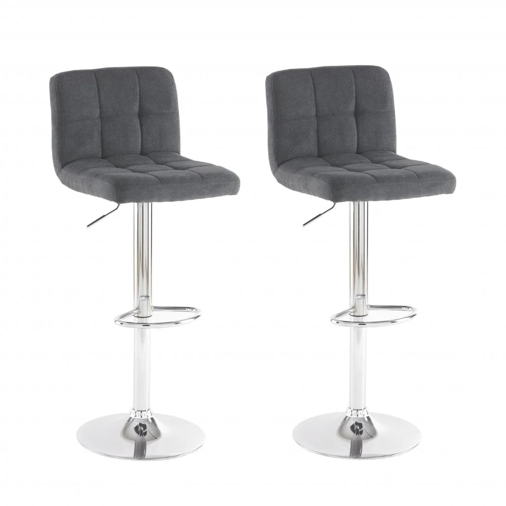 Neo Bar Stool Dark Grey Fabric & Polished Steel Frame Set of Two