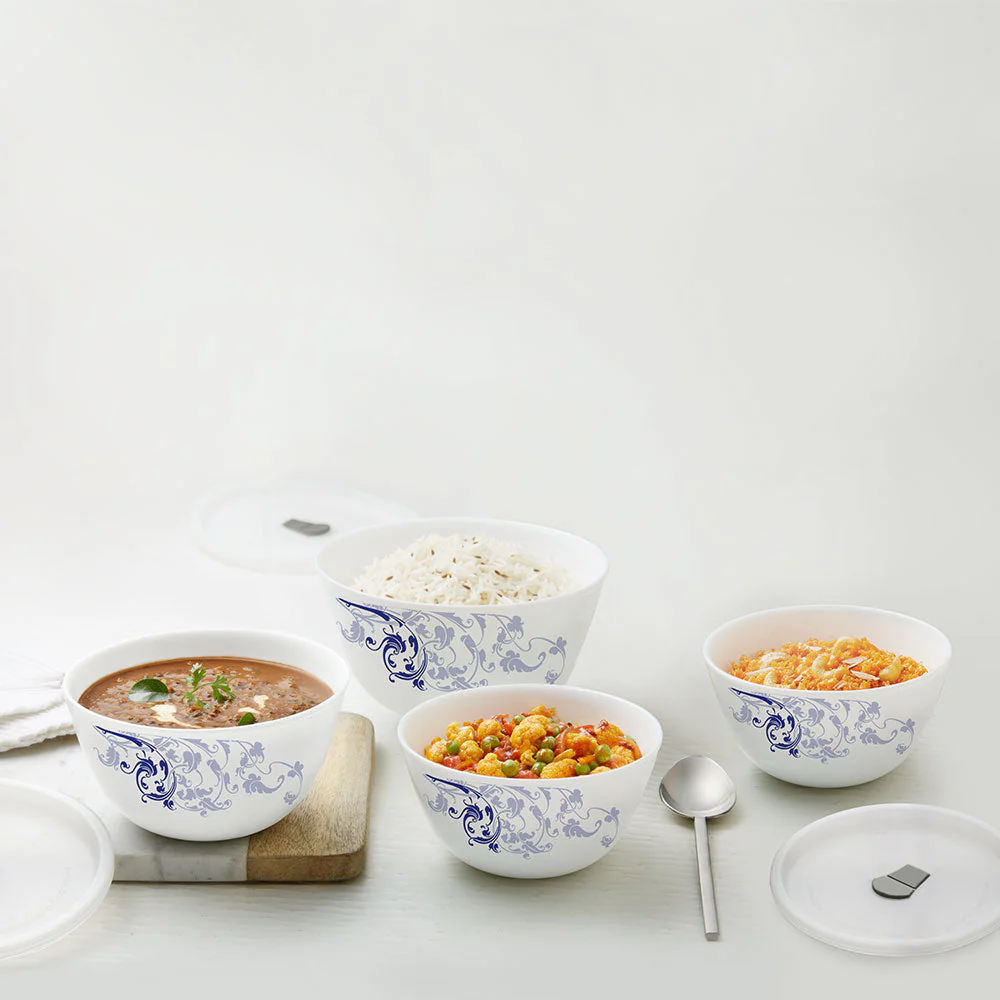 Larah by Borosil Blue Eve Mixing Bowl Set w Lid, 6 pc Set (500ml + 750ml + 1 L)